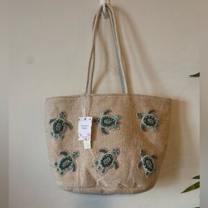 India Tan Tote with Turtle Accents
